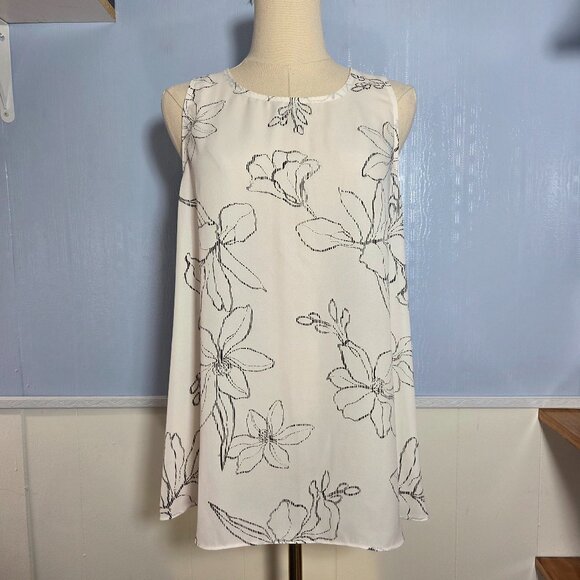 Apt. 9 Extra Large White Black Floral Outline Sleeveless Summer Blouse - Picture 1 of 12